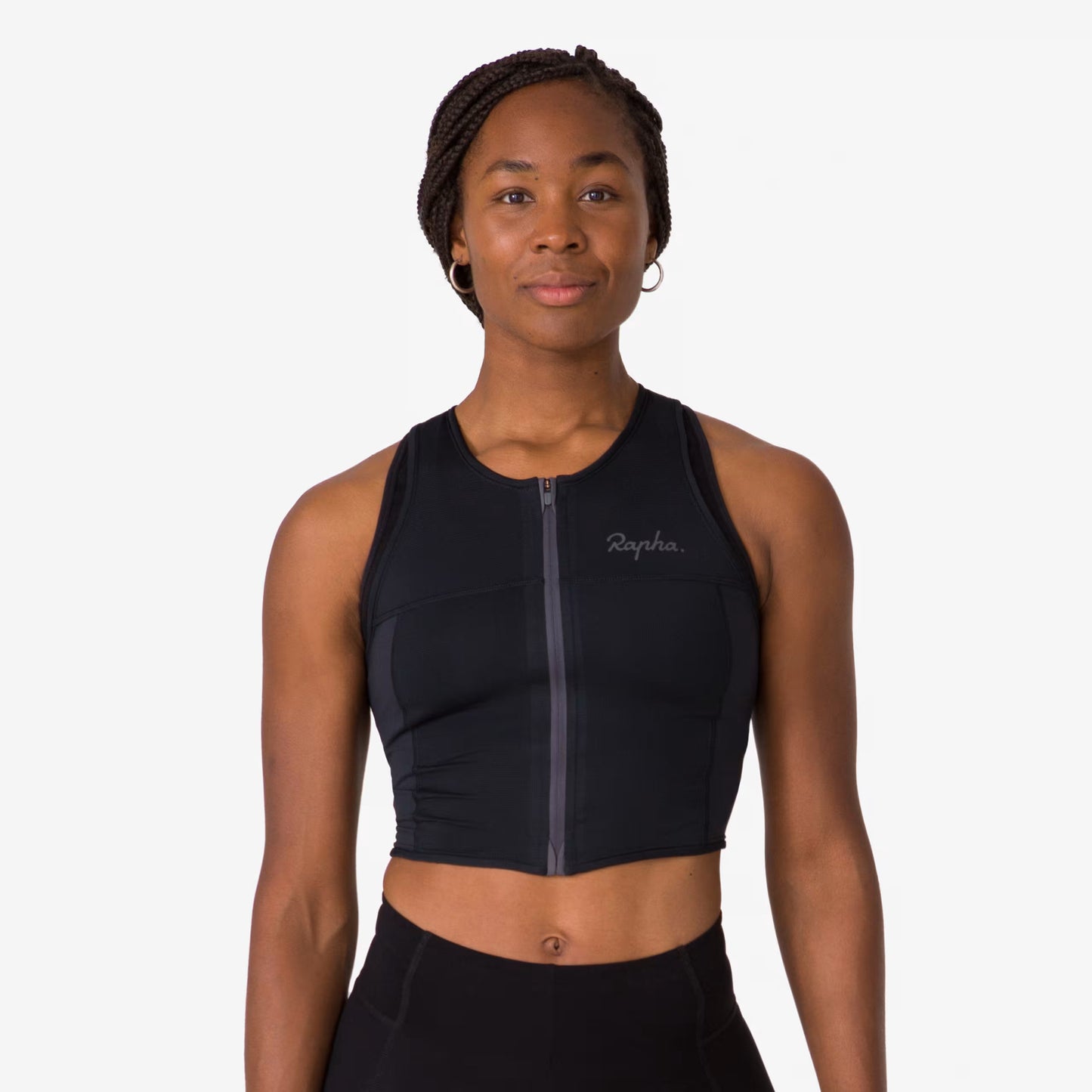 Rapha 2025 Women's Cropped Zip Tank Top - Black image 4 ARA01XXBBKXXS,ARA01XXBBKXSM,ARA01XXBBKSML,ARA01XXBBKMED,ARA01XXBBKLRG,ARA01XXBBKXLG