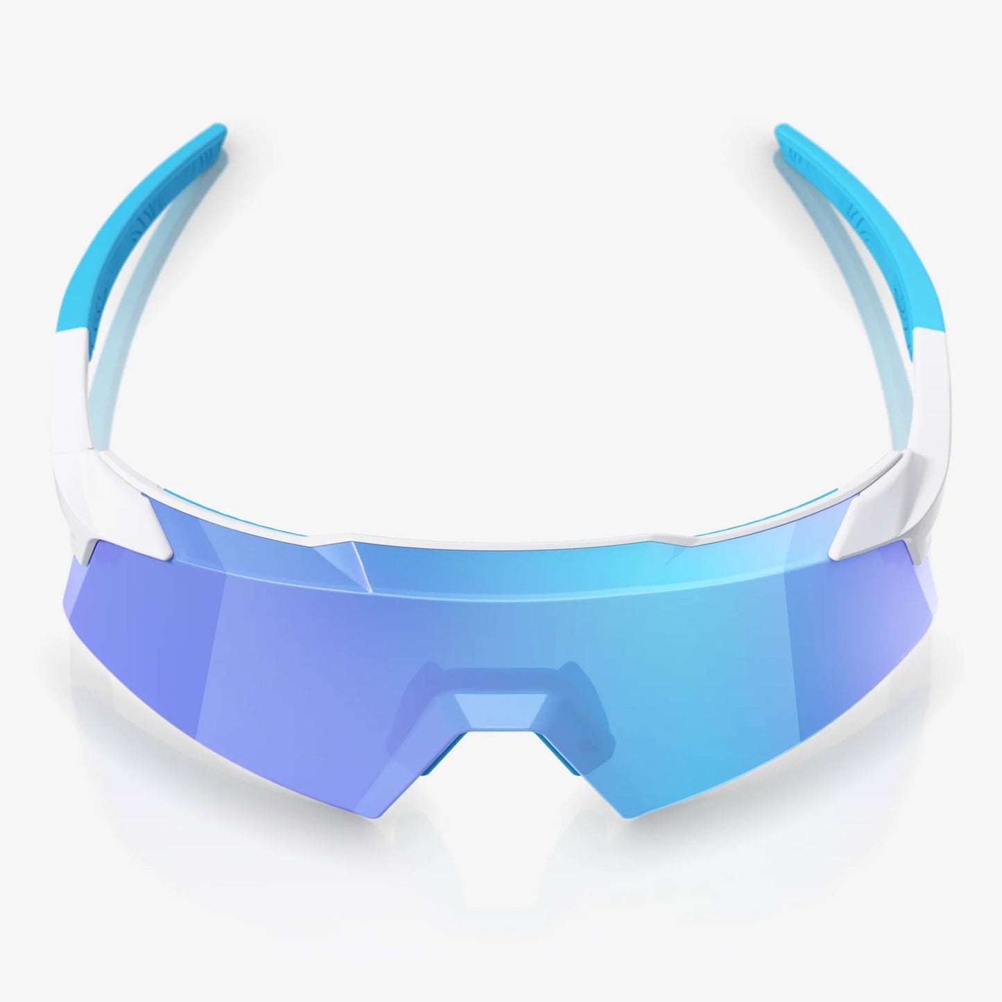 100% Aerocraft Unisex Cycling Sunglasses - Matte White - Hiper Blue Mirror Lens top view