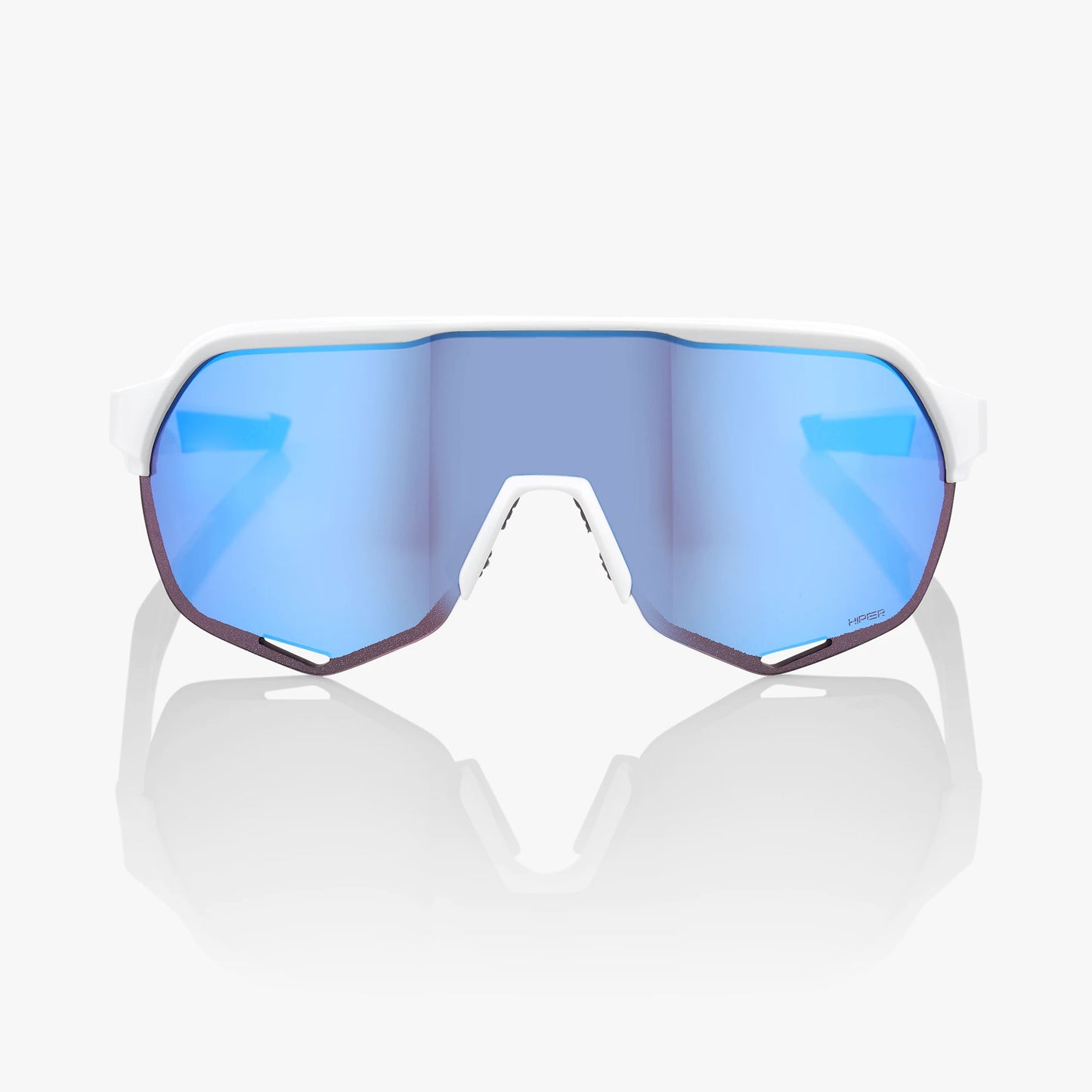 100% S2 Cycling Sunglasses - Matt White with HiPER Blue Multilayer Mirror Lens + Clear Lens