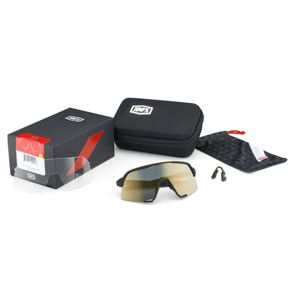 100% S3 Cycling Sunglasses - Matt Transluscent Brown - HiPER Silver Mirror Lens + Clear Lens