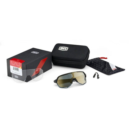 100% S2 Unisex Cycling Sunglasses - Gloss Black Havana with Soft Gold Mirror lens
