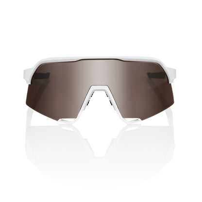 100% S3 Unisex Cycling Sunglasses - Matt White with Hiper Silver Mirror Lens