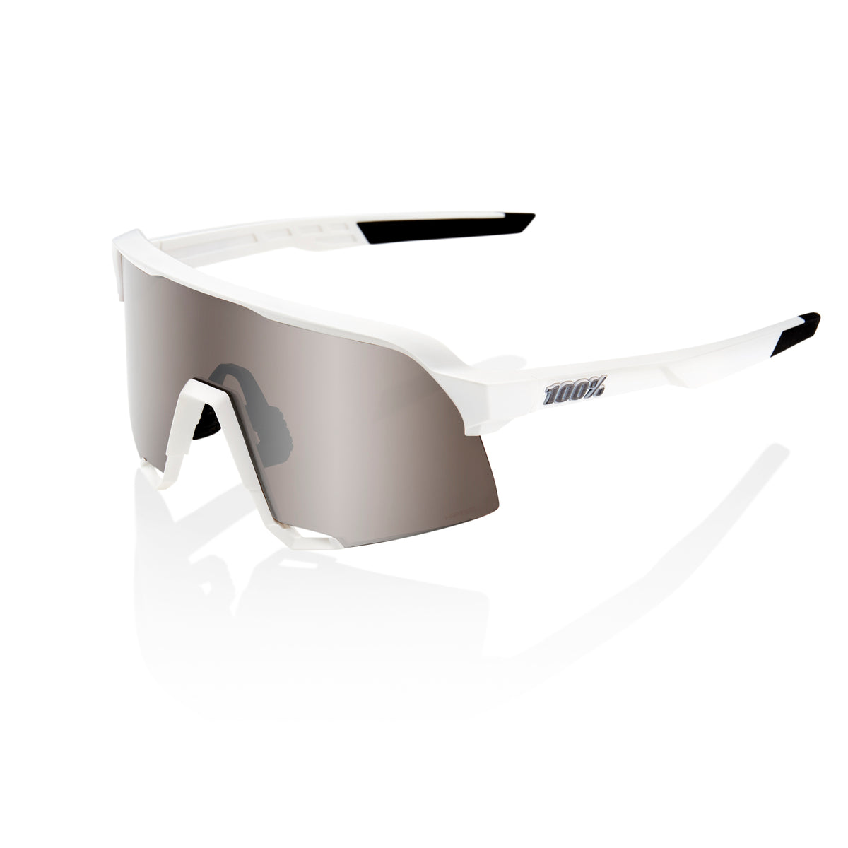 100% S3 Unisex Cycling Sunglasses - Matt White with Hiper Silver Mirror Lens