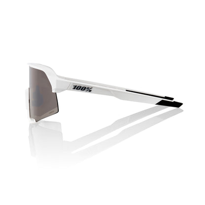100% S3 Unisex Cycling Sunglasses - Matt White with Hiper Silver Mirror Lens