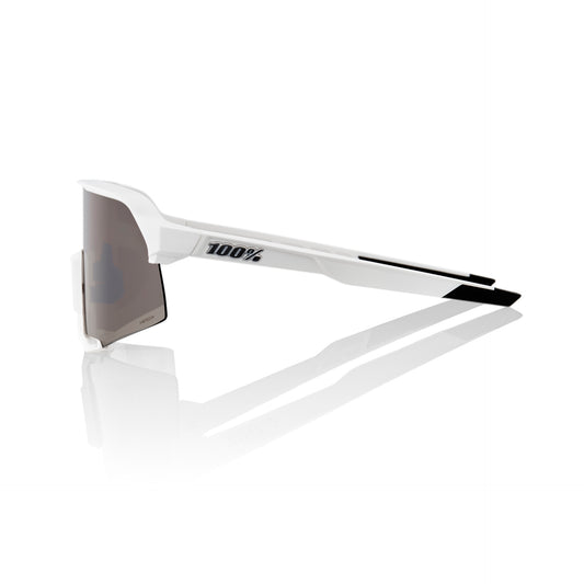 100% S3 Unisex Cycling Sunglasses - Matt White with Hiper Silver Mirror Lens