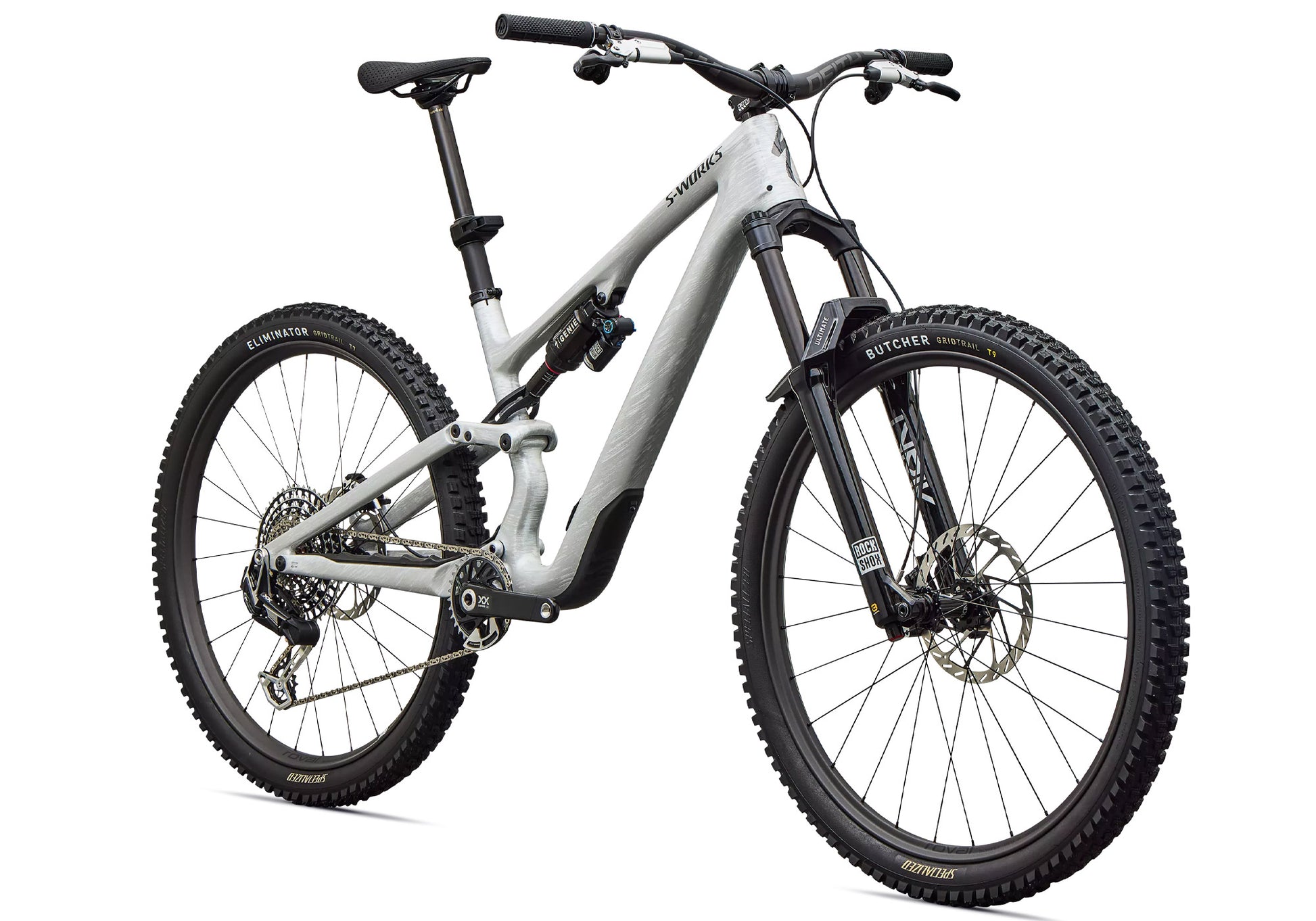 2027 Specialized S-Works Stumpjumper 15 EVO Unisex Mountain Bike, Gloss Metallic White Silver / Smoke Liquid Metal image 1
