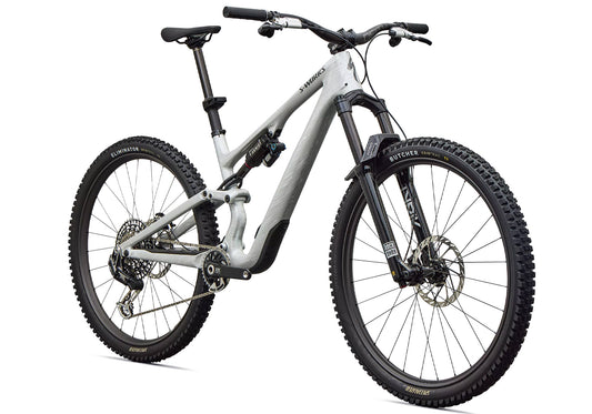 2027 Specialized S-Works Stumpjumper 15 EVO Unisex Mountain Bike, Gloss Metallic White Silver / Smoke Liquid Metal image 1