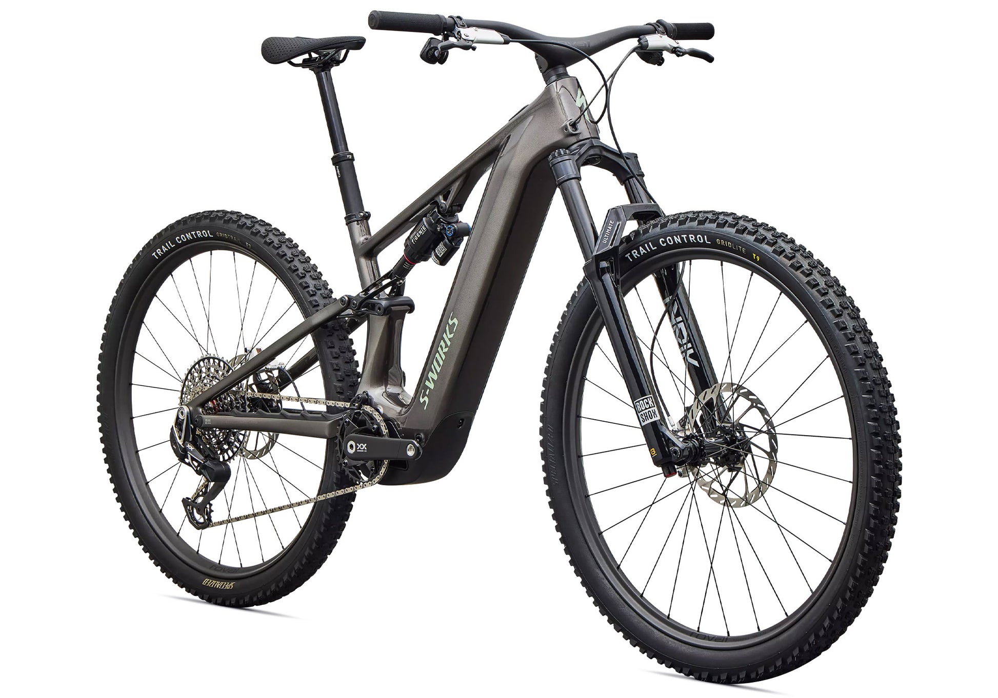 2027 Specialized S-Works Turbo Levo R Unisex Electric Mountain Bike, Gloss Warm Smoke/Pistachio image 1