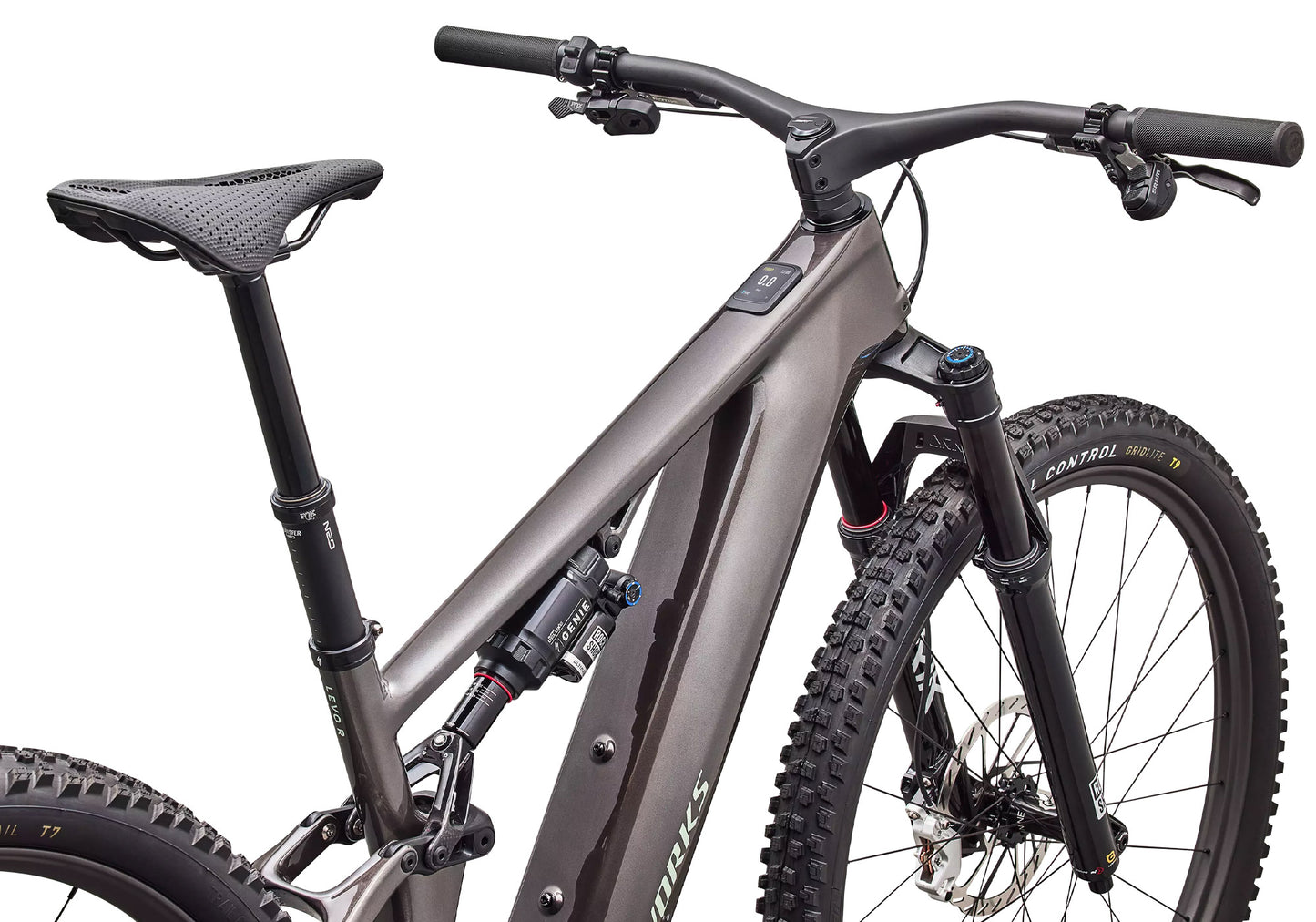 2027 Specialized S-Works Turbo Levo R Unisex Electric Mountain Bike, Gloss Warm Smoke/Pistachio