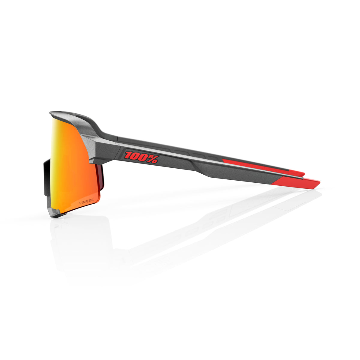 100% S3 Unisex Cycling Sunglasses - Matte Gunmetal with HiPER Red Mirror Lens image 2