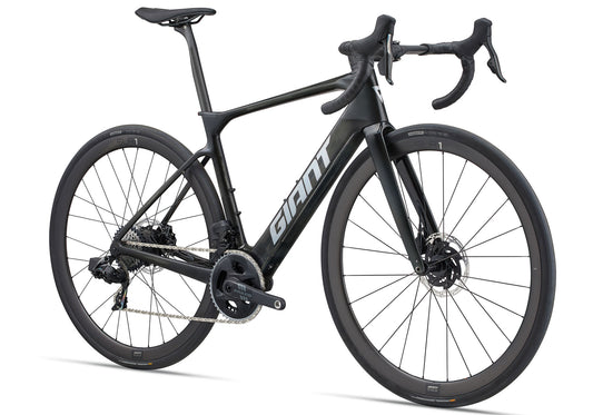 2025 Giant Defy Advanced E+ EL 1 Men's Road Bike, Raw Carbon front view