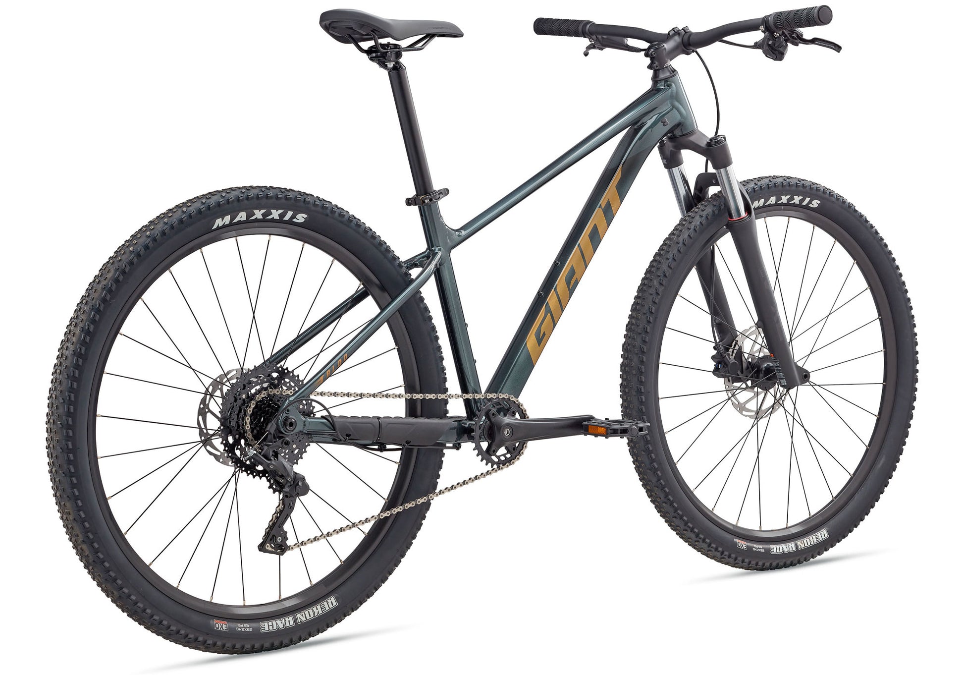 2025 Giant Talon 2 29 Men's Mountain Bike, Asphalt Green rear view