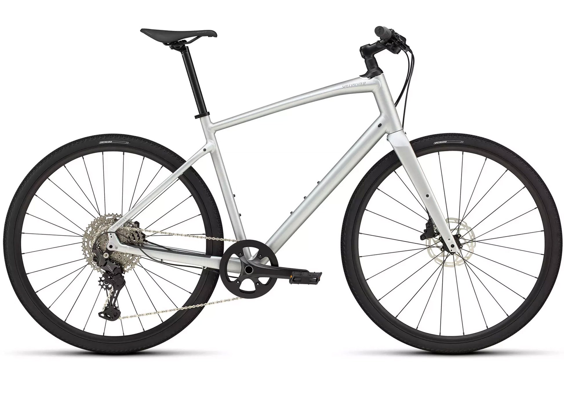 2025 Specialized Sirrus X 4.0 Unisex Satin Silver Dust / Cool Grey Reflective Side View