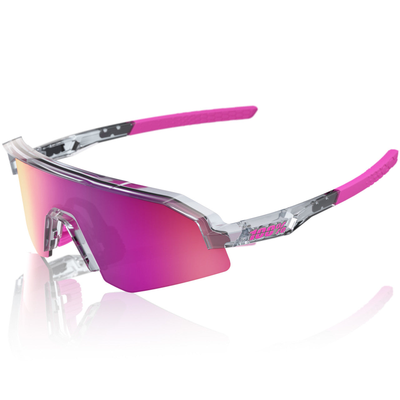 100% Slendale XS - Polished Translucent Grey with Purple Mirror Lens Cycling Sunglasses image 1