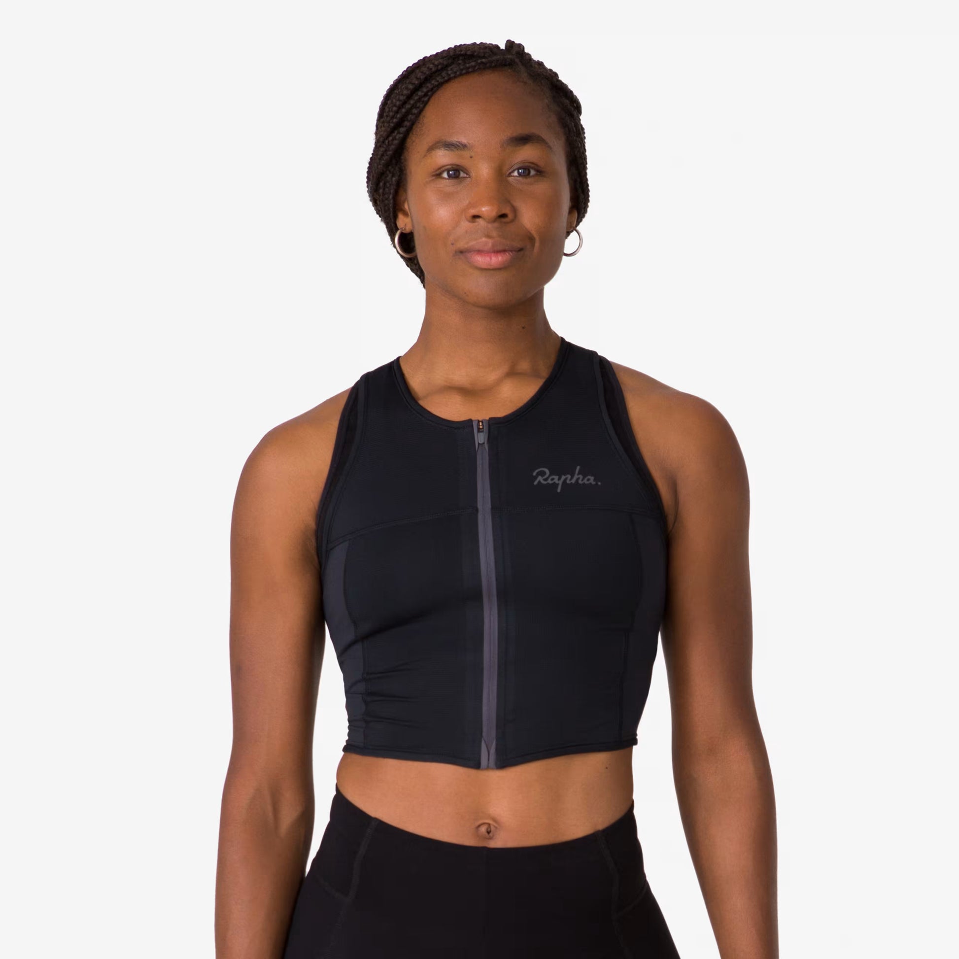 Rapha 2025 Women's Cropped Zip Tank Top - Black image 4 ARA01XXBBKXXS,ARA01XXBBKXSM,ARA01XXBBKSML,ARA01XXBBKMED,ARA01XXBBKLRG,ARA01XXBBKXLG