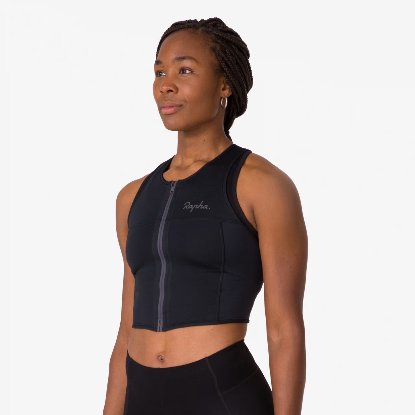 Rapha 2025 Women's Cropped Zip Tank Top - Black image 3 ARA01XXBBKXXS,ARA01XXBBKXSM,ARA01XXBBKSML,ARA01XXBBKMED,ARA01XXBBKLRG,ARA01XXBBKXLG