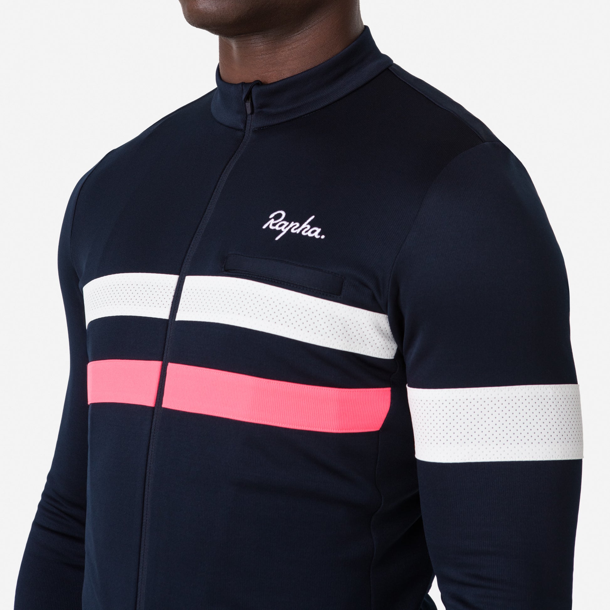 Rapha Brevet Men's Long Sleeve Jersey - Dark Navy/Hi-Viz Pink/White image 6