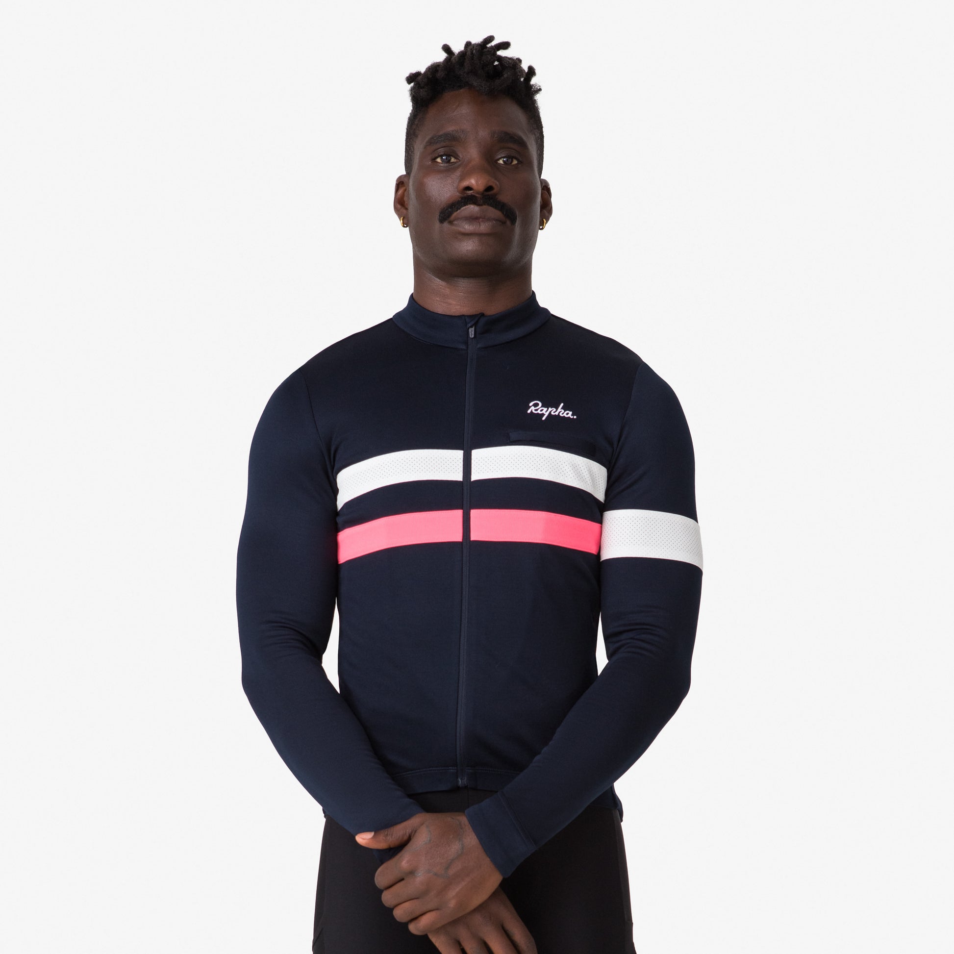 Rapha Brevet Men's Long Sleeve Jersey - Dark Navy/Hi-Viz Pink/White image 3