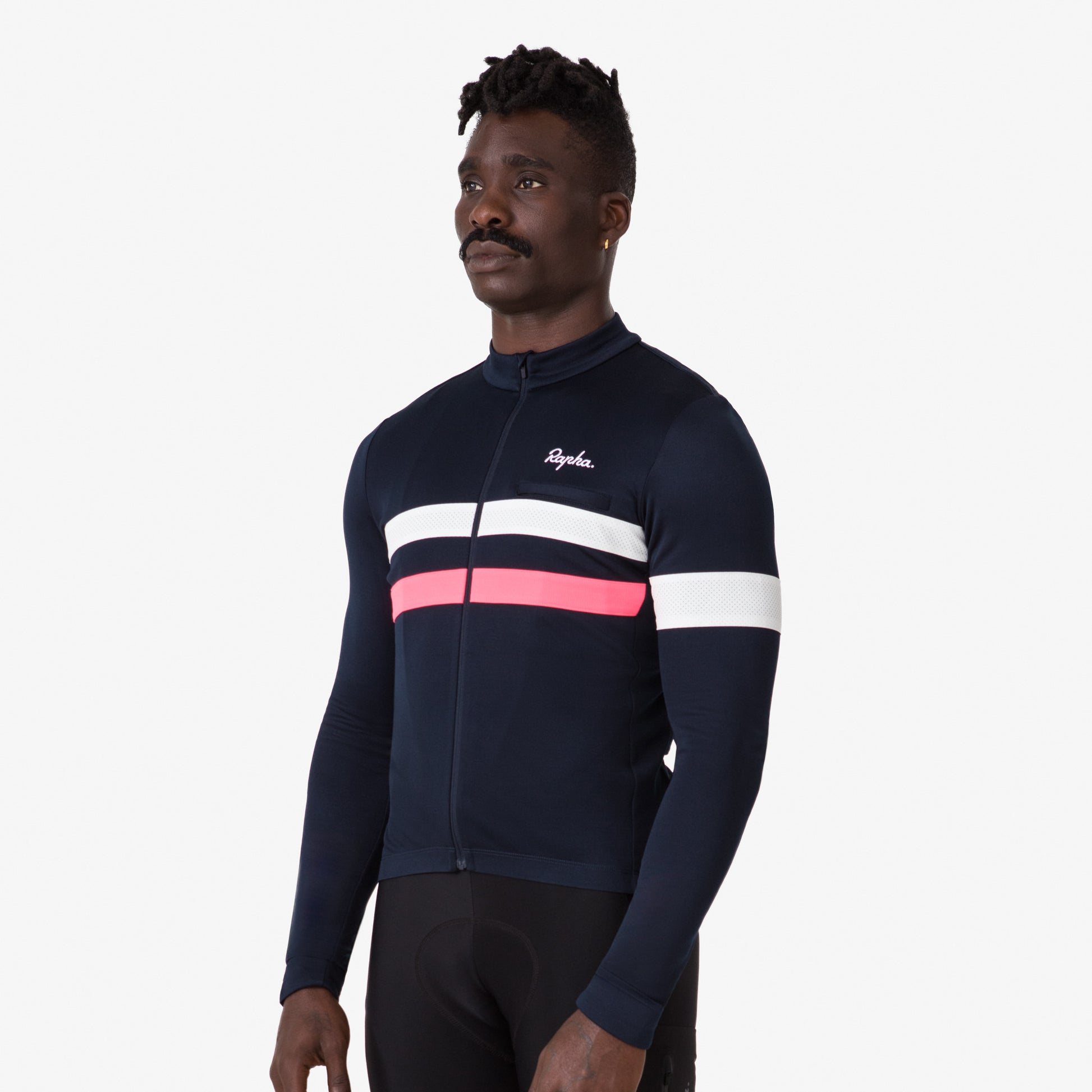 Rapha Brevet Men's Long Sleeve Jersey - Dark Navy/Hi-Viz Pink/White image 4