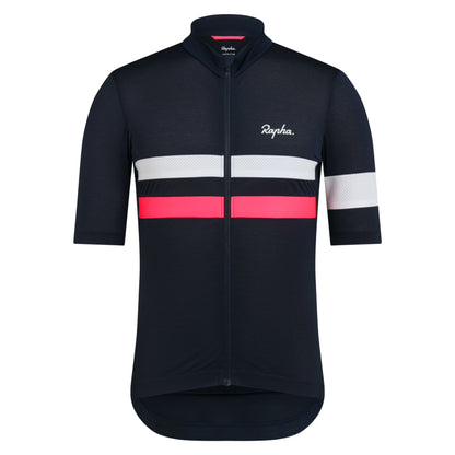Rapha 2025 Brevet Men's Lightweight Jersey - Dark Navy/Hi-Viz Pink/White