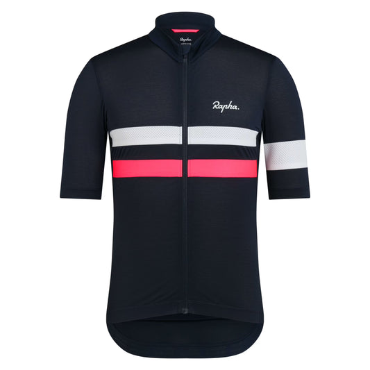 Rapha 2025 Brevet Men's Lightweight Jersey - Dark Navy/Hi-Viz Pink/White