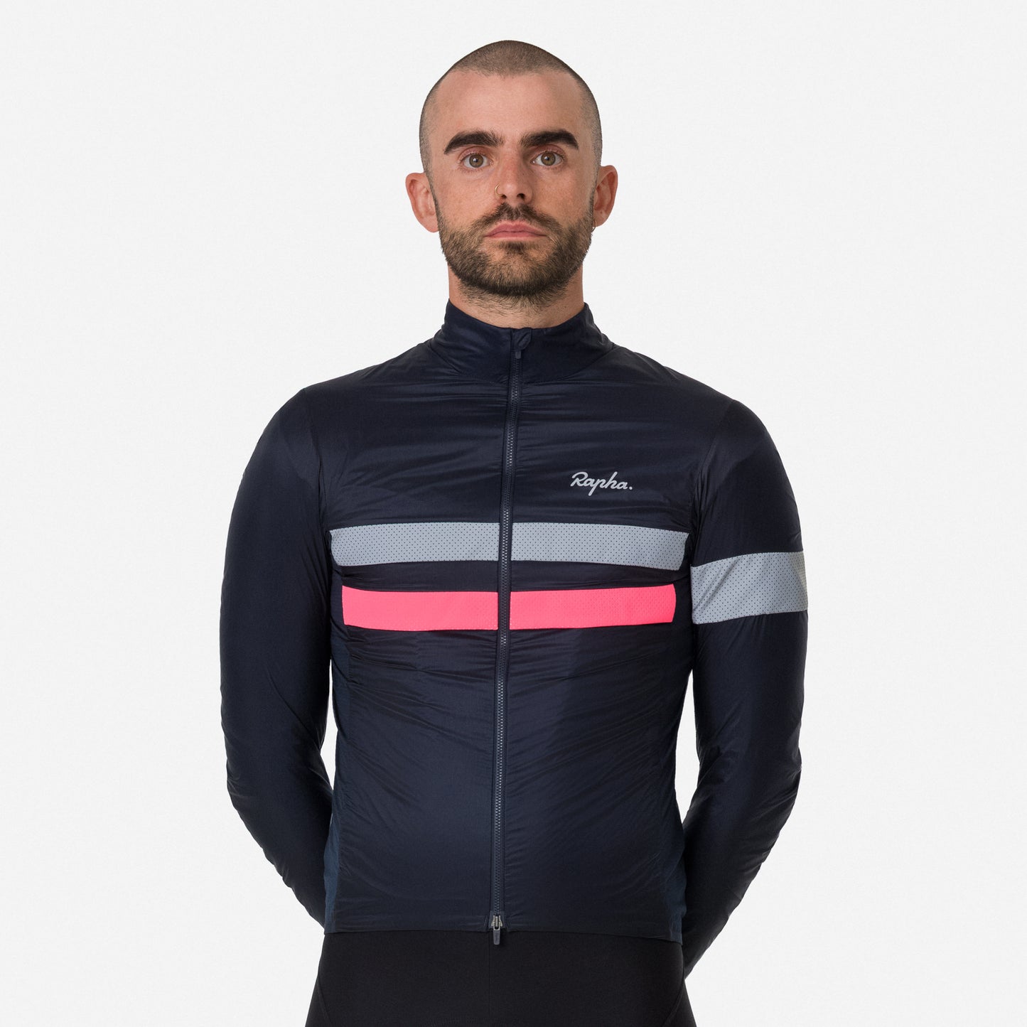 Rapha Men's Brevet Insulated Jacket, Dark Navy/Hi-Viz Pink image 3