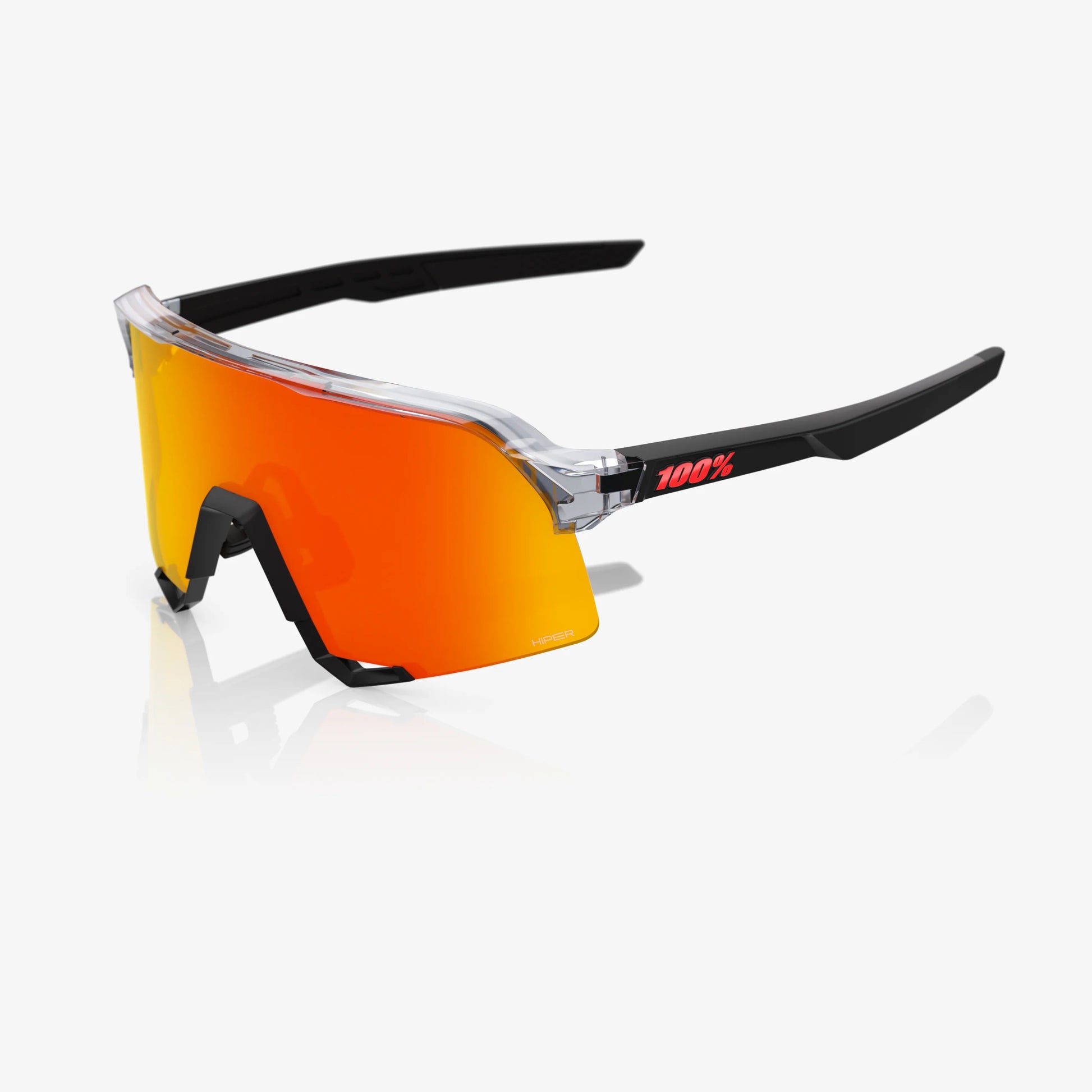 100% S3 Cycling Sunglasses, Translucent Grey/Matte Black, HiPER Red Mirror Lens image 1