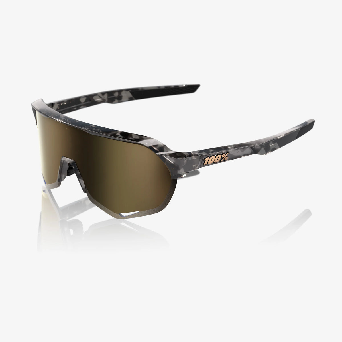 100% S2 Unisex Cycling Sunglasses - Gloss Black Havana with Soft Gold Mirror lens image 1