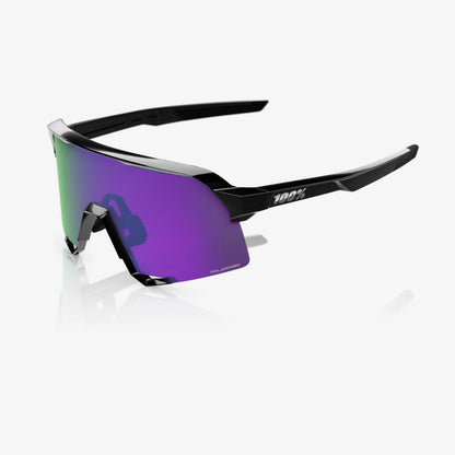 100% S3 Unisex Cycling Sunglasses - Polished Black with HiPER Polarized Lavender Mirror Lens image 1