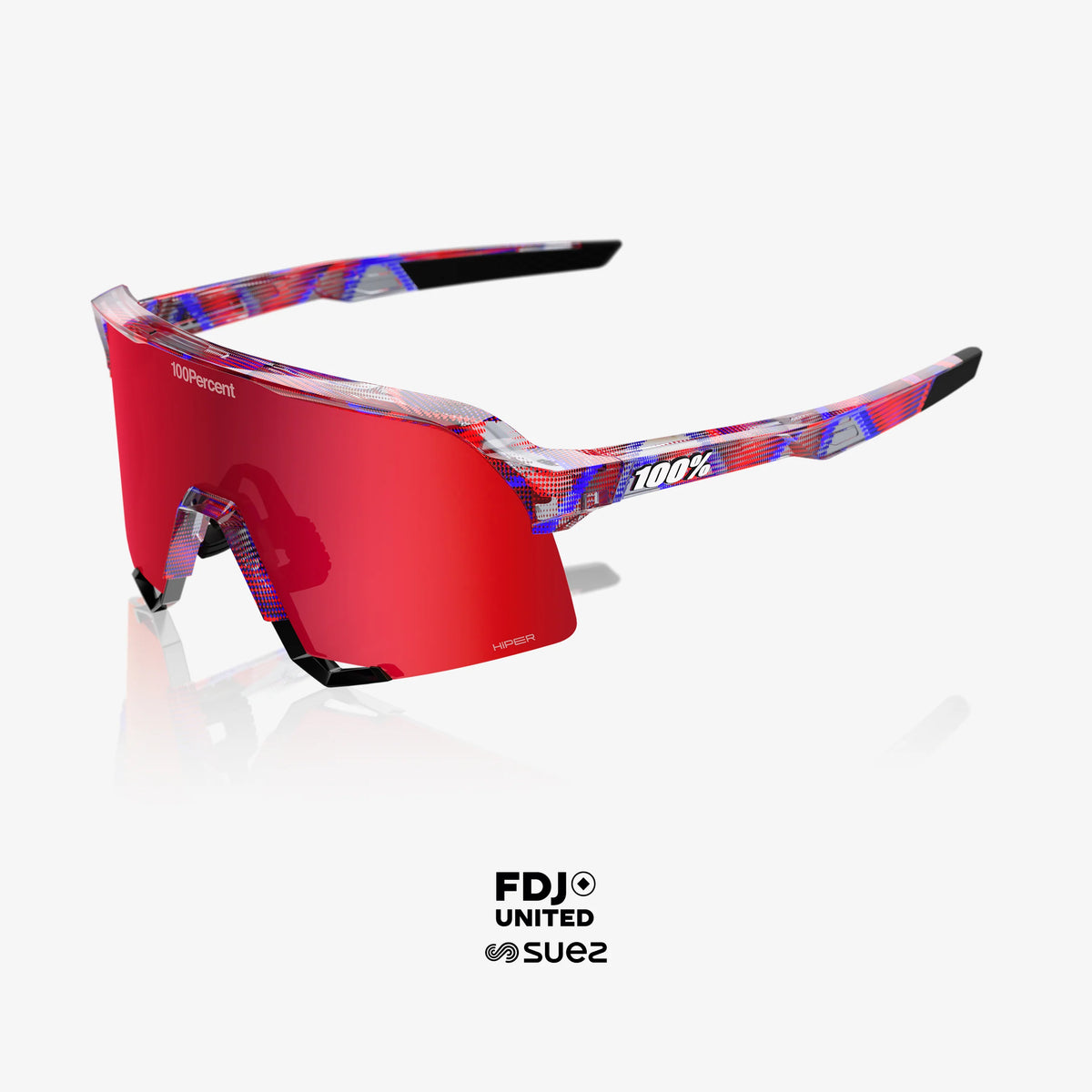 100% S3 Unisex Cycling Sunglasses - FDJ Gloss Translucent Red/Blue with HiPER Fire Red Mirror Lens image 4