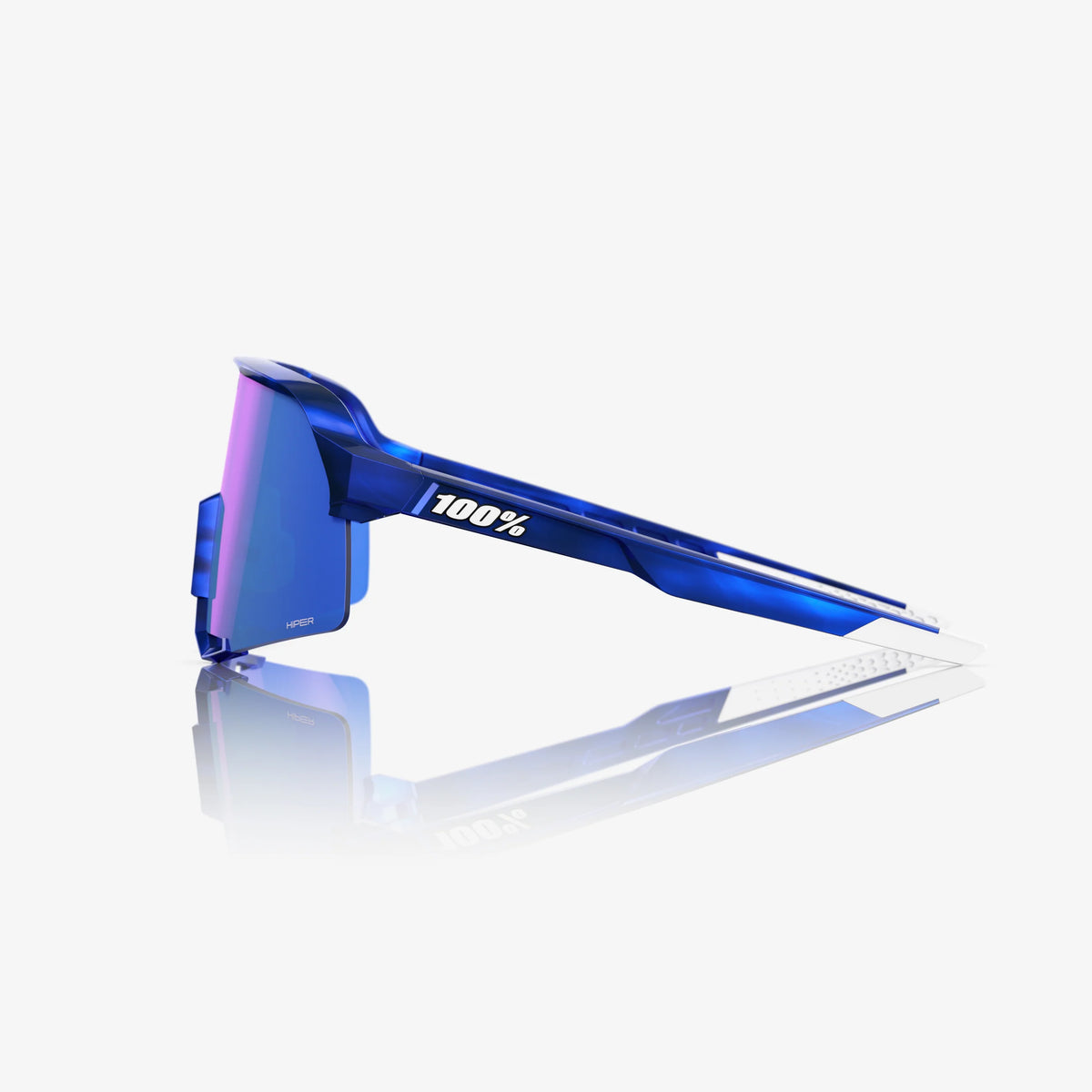 100% S3 Unisex Cycling Sunglasses - RBH Gloss Blue Holographic with HiPER Royal Blue Mirror Lens image 2