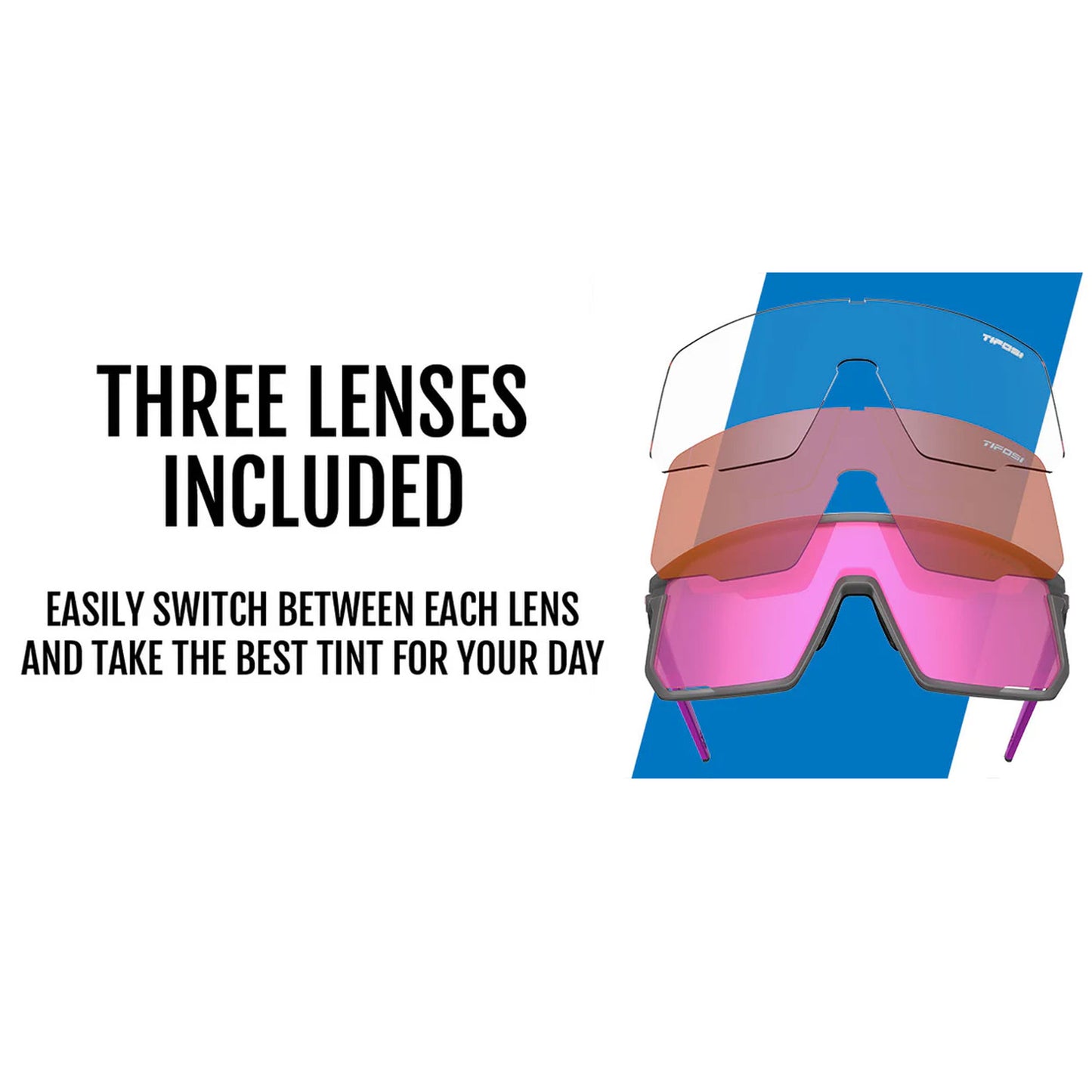 Tifosi Moab Satin Vapour 3 Interchangeable Lenses, Clarion Sunset Pink/AC Red/Clear
