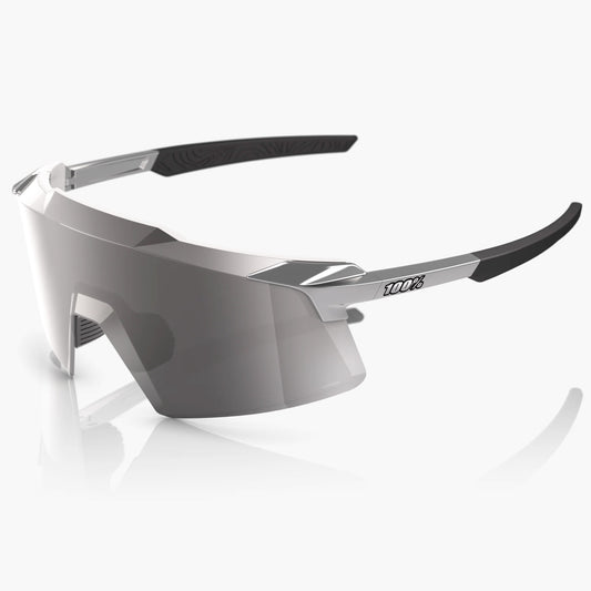 100% Aerocraft Cycling Sunglasses Gloss Black Chrome - Hiper Silver Mirror Lens