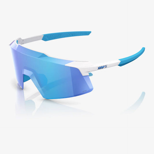 100% Aerocraft Unisex Cycling Sunglasses - Matte White - Hiper Blue Mirror Lens side view