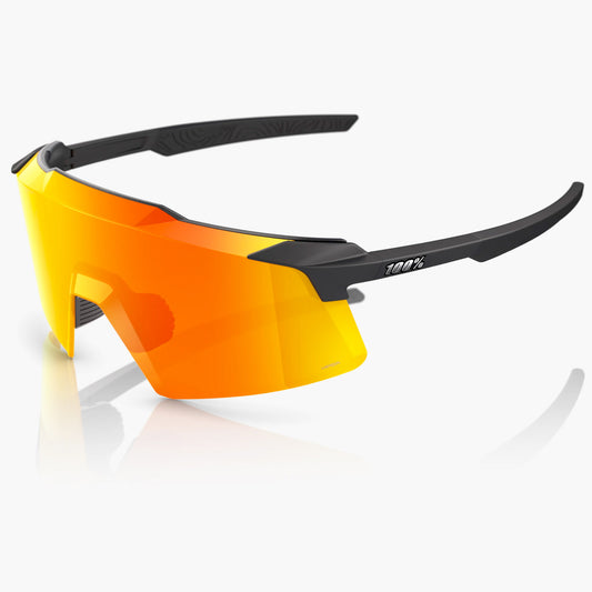 100% Aerocraft Cycling Sunglasses - Soft Tact Black - HiPER Red Mirror Lens