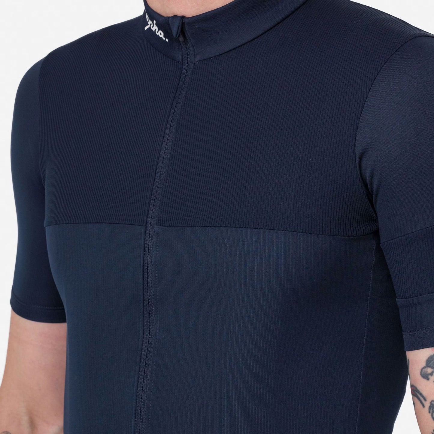 Rapha Men's Brevet Element Jersey, Dark Navy/White detail 3