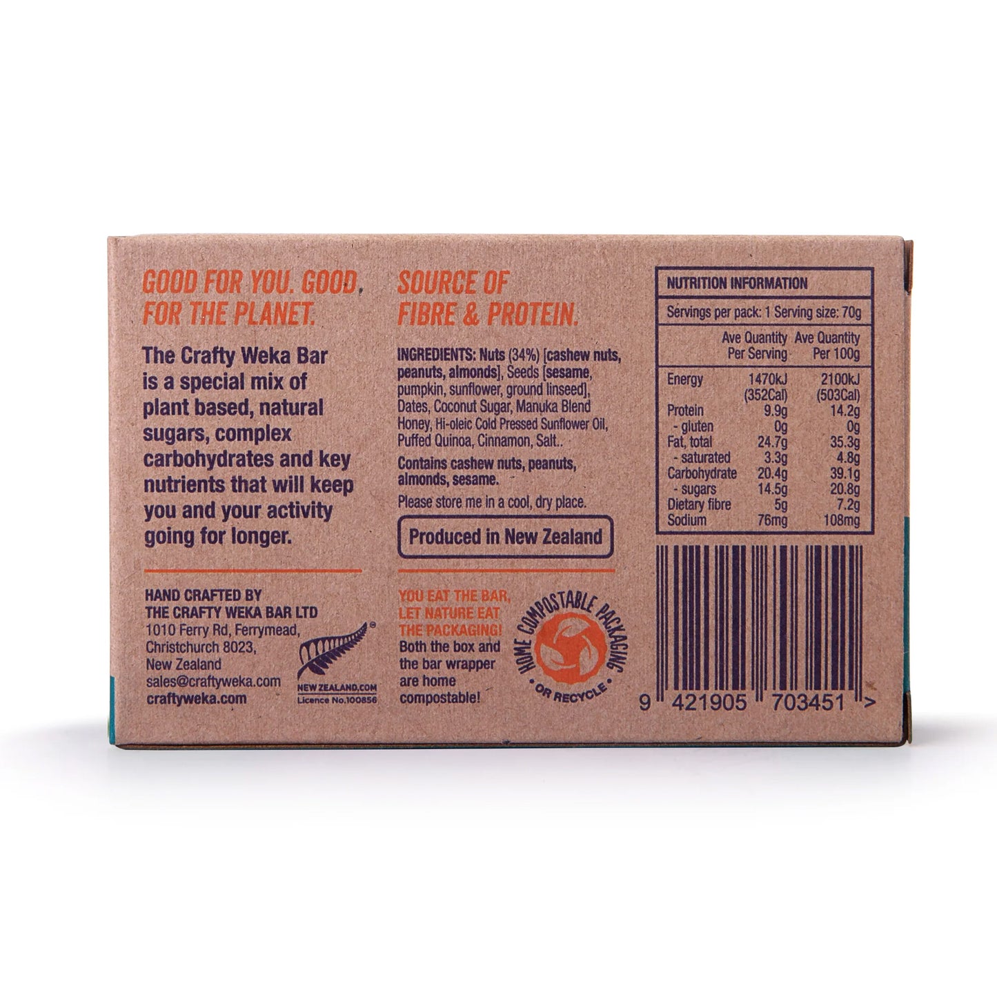 The Crafty Weka Bar - Nutty Caramel 75 Gram CWBGNCNZ12 image 2