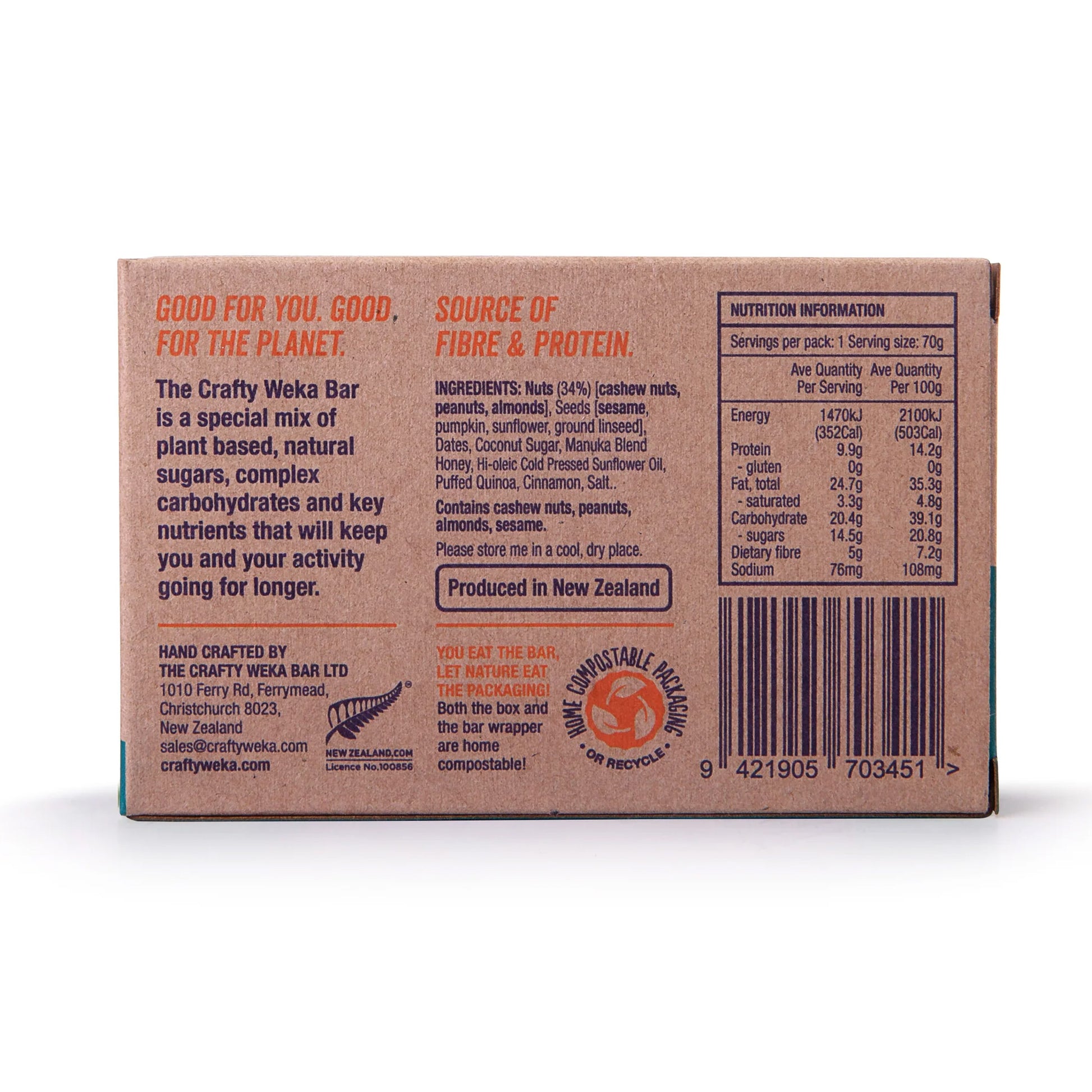The Crafty Weka Bar - Nutty Caramel 75 Gram CWBGNCNZ12 image 2