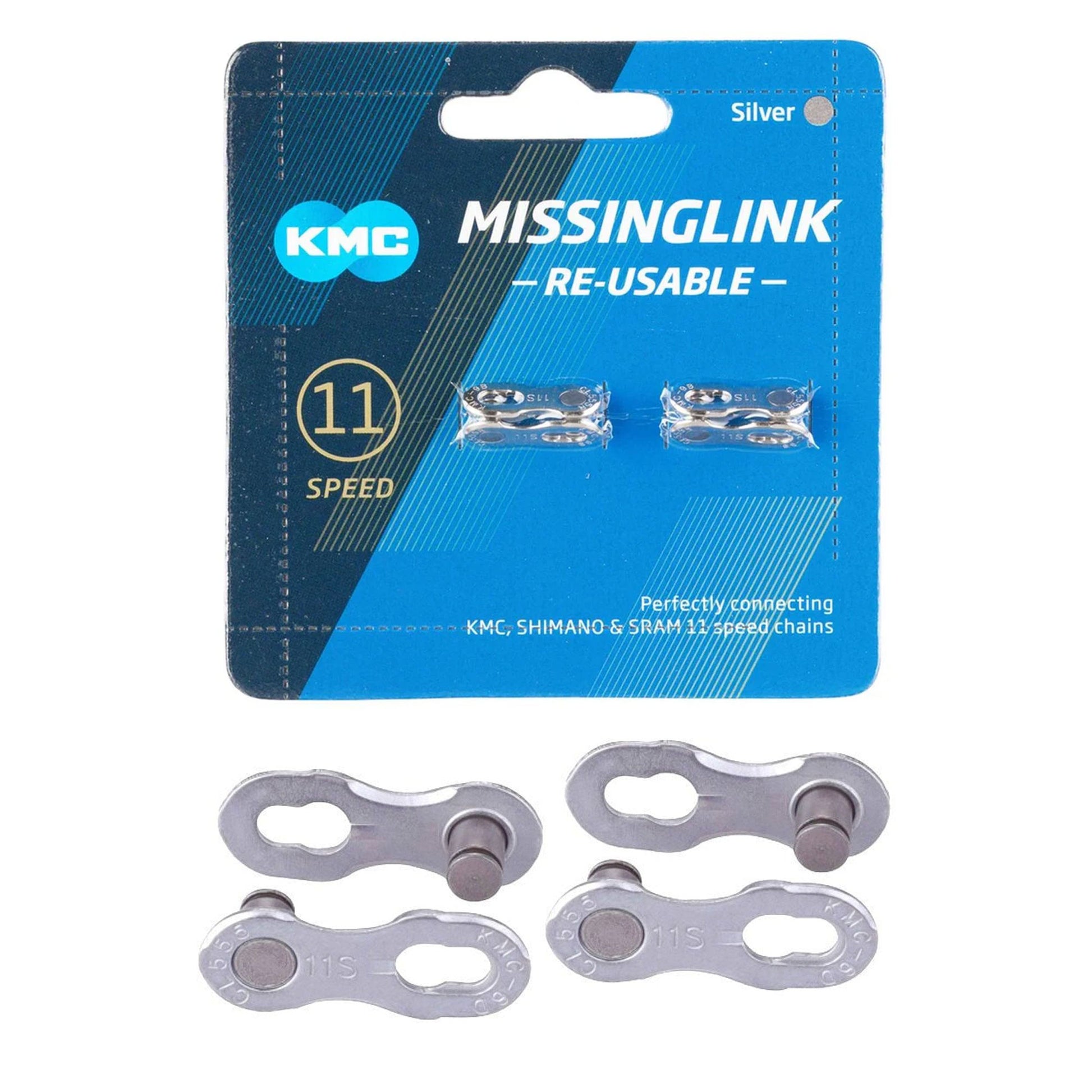 KMC 11 Speed Missing Link Chain Connector (2 Pairs) Silver KMC, Shimano, SRAM Compatible