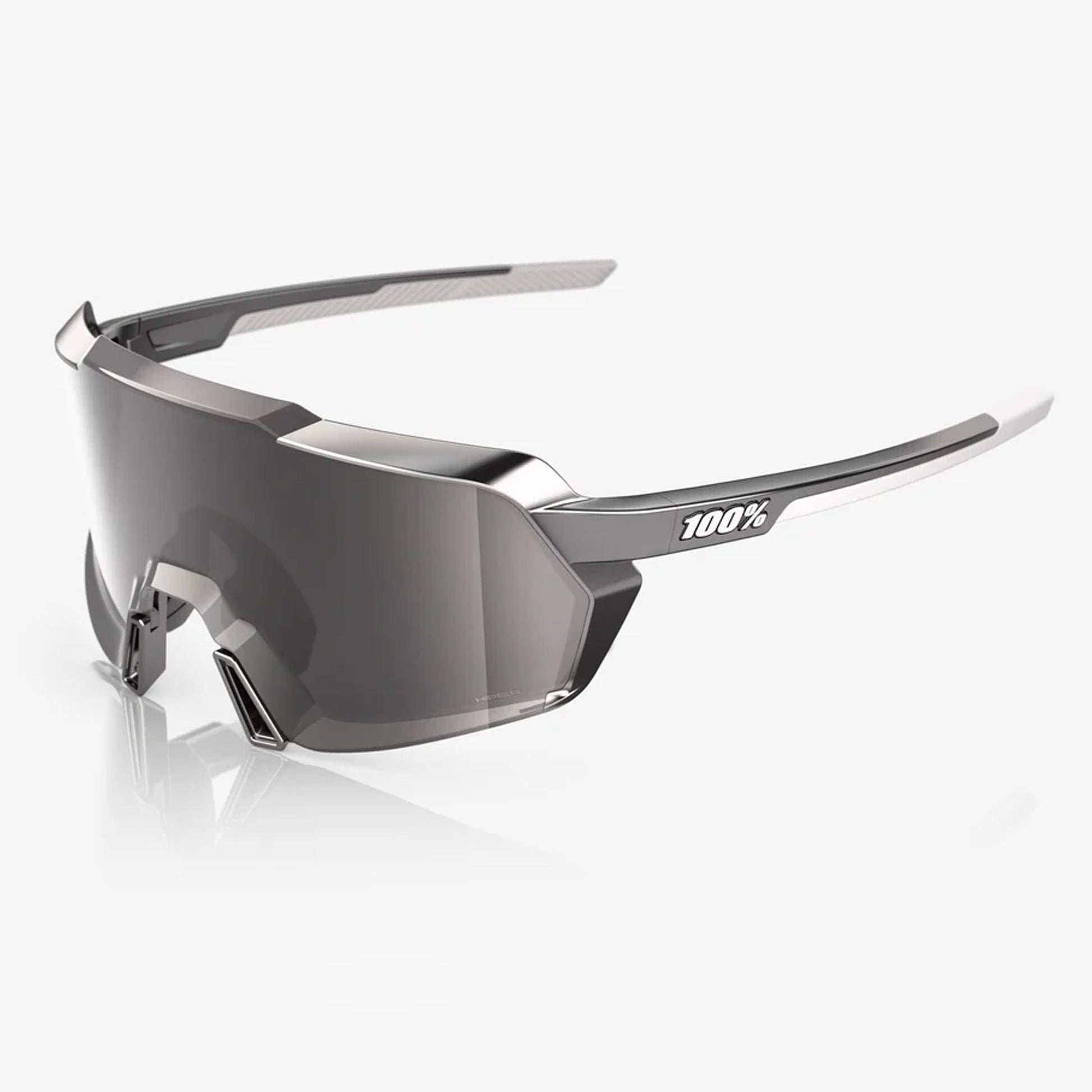 100% Korbin Unisex Cycling Sunglasses, Gloss Black Chrome, Hiper Silver Chrome Mirror Lens Side view