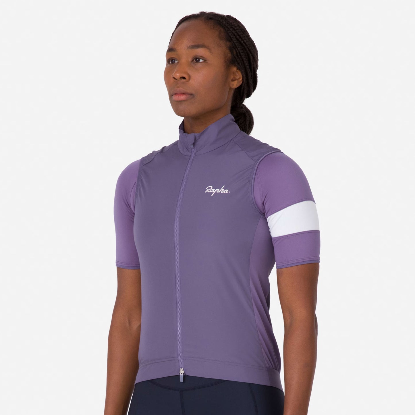 Rapha Women's Core Gilet Dusted Lilac/White 3/4 view