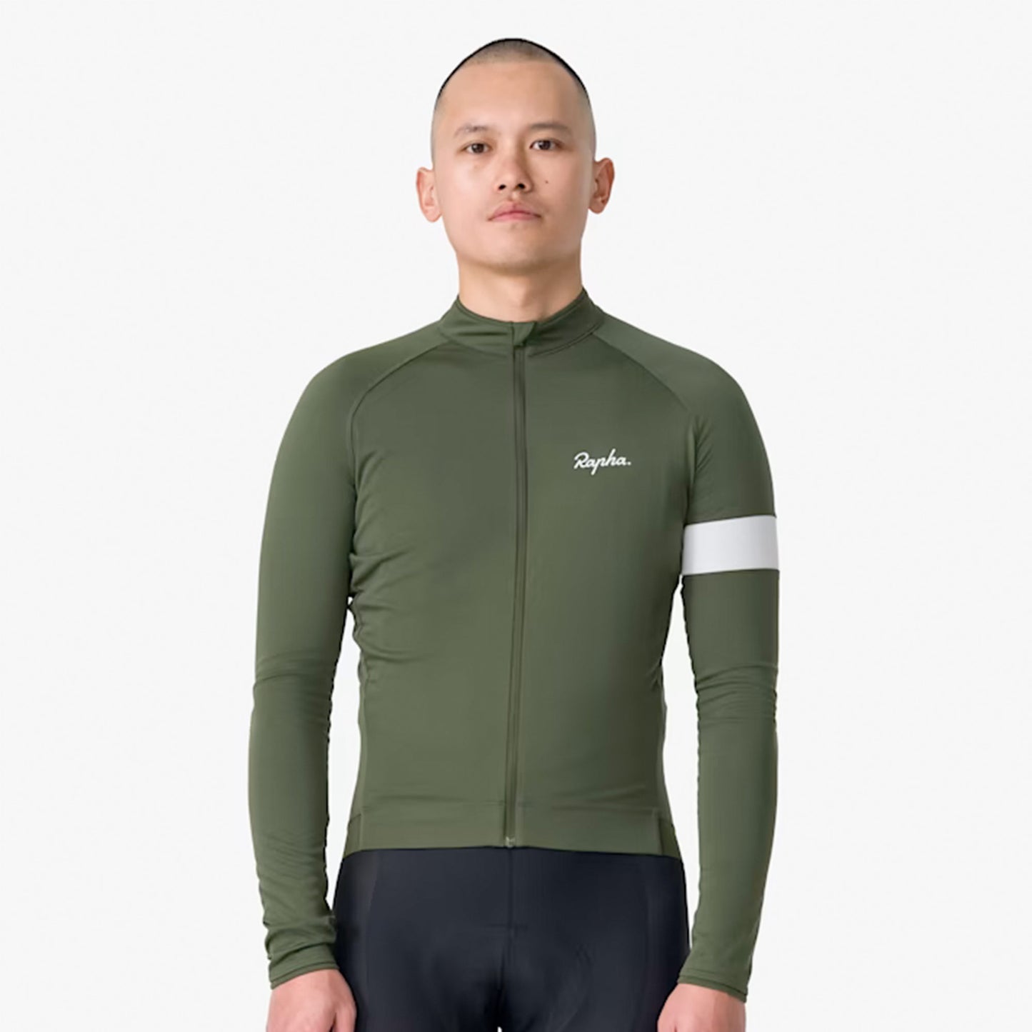 Rapha Men's Core Long Sleeve Cycling Jersey Deep Olive Green/White