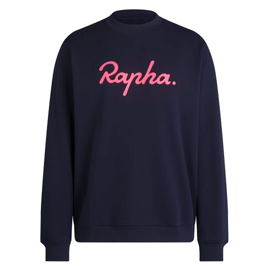 Rapha Men's Heavyweight Cotton Sweatshirt Large Logo II - Dark Navy/Hi Viz Pink