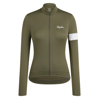 Rapha Women's Core Thermal Long Sleeve Jersey, Green / White Front