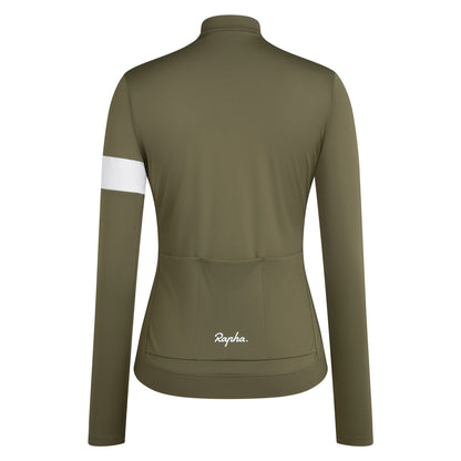 Rapha Women's Core Thermal Long Sleeve Jersey, Green / White Rear