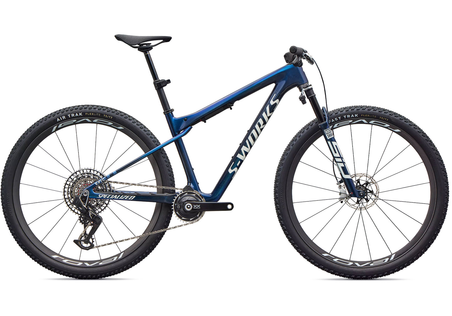 2026 Specialized S-Works Epic World Cup Unisex Mountain Bike, Gloss Carbon Cyan Blue / Metallic White Silver image 3