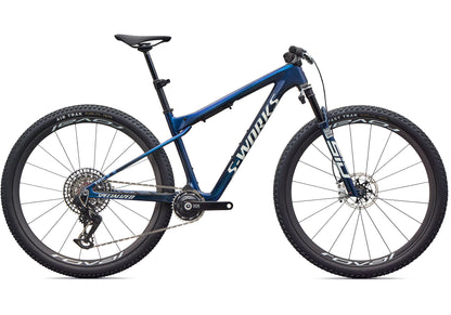 2026 Specialized S-Works Epic World Cup Unisex Mountain Bike, Gloss Carbon Cyan Blue / Metallic White Silver image 3