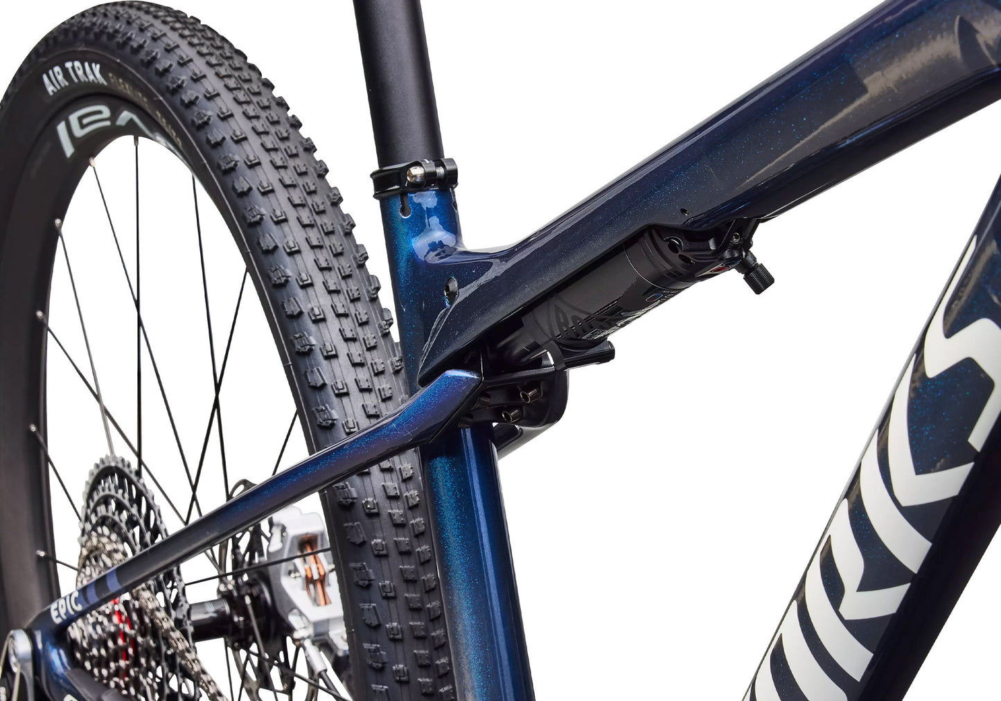 2026 Specialized S-Works Epic World Cup Unisex Mountain Bike, Gloss Carbon Cyan Blue / Metallic White Silver image 4