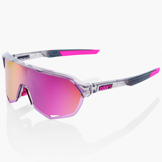 100% S2 Cycling Sunglasses - Tokyo Night Polished Translucent Grey with Purple Multilayer Mirror Lens