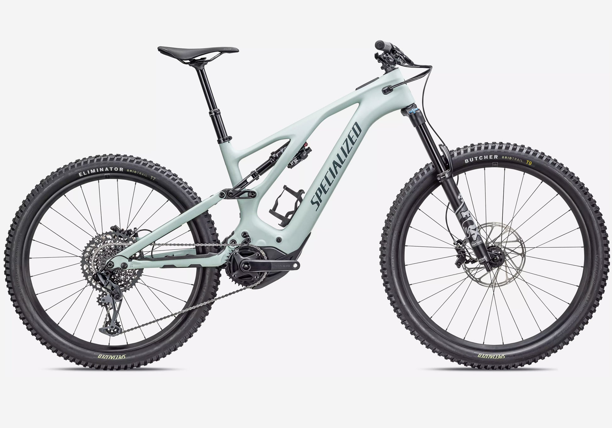 2024 Specialized Turbo Levo Comp Carbon, Unisex Electric Mountain Bike, Satin White Sage/Deep Lake side view